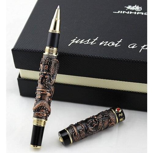 JINHAO Two Dragon Play Pearl Dragon Carved Roller ball pen luxury school Office Stationery writing pen Gift packaging options