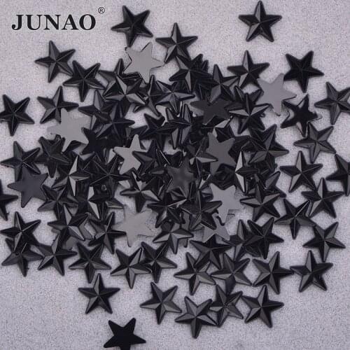 JUNAO 100pcs 10mm Black Color Star Rhinestone Stickers Flat Back Acrylic Stone Nail Art Decoration DIY Face Crystal Strass