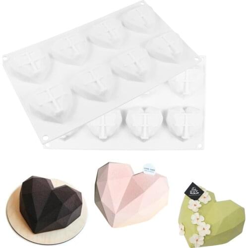 2Pcs Small Diamond Breakable Heart Silicone Mold for Chocolate Silicone Cupcake Mold Chocolate Mousse Dessert Baking Pan