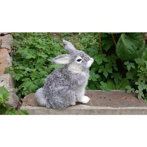 Cute simulation gray rabbit toy resin&fur sitting rabbit model gift about 17x18cm 1037