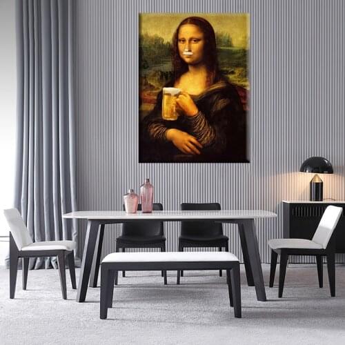 Nordic Style Minimalism Mona Lisa Poster Wall Art Canvas Prints Beer Painting Modular Pictures Living Room Modern Home Decor