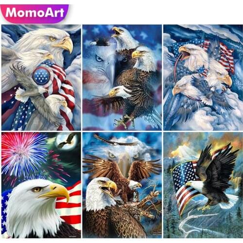 MomoArt DIY Diamond Mosaic Eagle Animal Full Square Diamond Painting Cross Stitch Embroidery National Flag Rhinestone Home Decor
