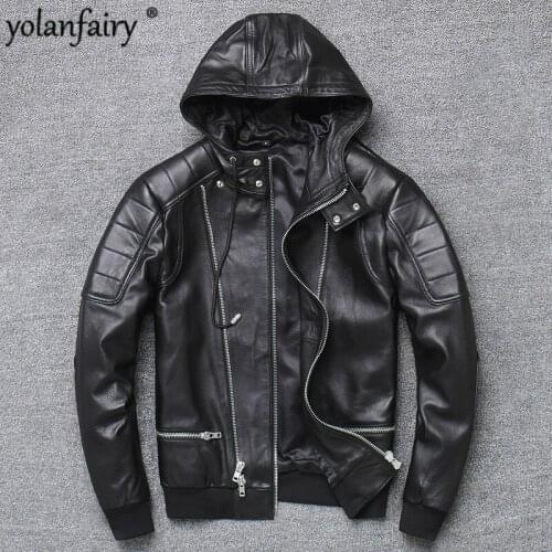 Mens Leather Jacket 100% Real Sheepskin Coat Men Clothes 2020 Hat Short Full Slim Casual Spring and Autumn SHy006 PWX57