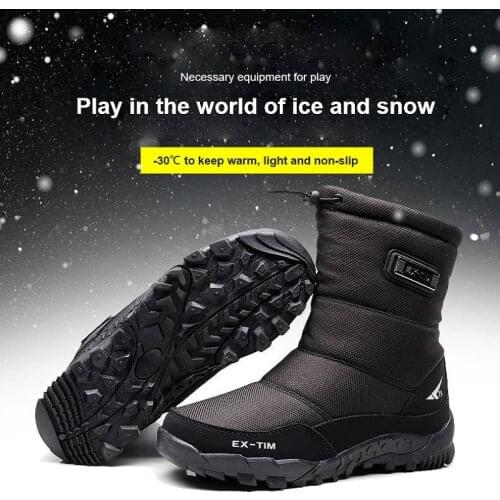 Large Size Men Shoes Outdoor Waterproof Snow Boots Flat Warm Cotton Shoes Wearable Non-Slip Plus Velvet Short Tube Man Boots