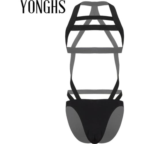 Harness Mens Lingerie Strappy Bodysuit Underwear Thong Briefs Sexy Body Shoulder Chest Harness Gay Male Erotic Costume Clubwear