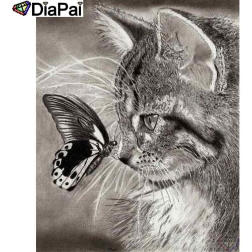 DIAPAI 100% Full Square/Round Drill 5D DIY Diamond Painting "Cat butterfly" Diamond Embroidery Cross Stitch 3D Decor A20687