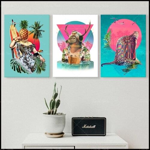 Summer Mood Canvas Print, Funny Animal Canvas Art Print Set, Tropical Wall Decor, Canvas Wall Art Gift, Home Decor Art