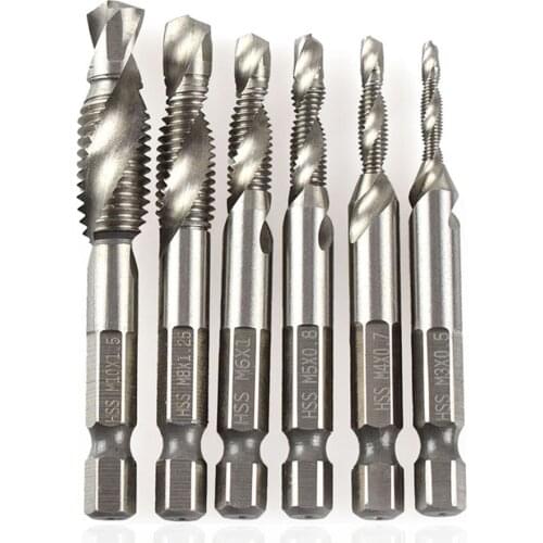 6pcs Hexagonal Handle Compound Tap Drill Bits High-speed Steel Drill Heads Kit M3/M4/M5/M6/M8/M10