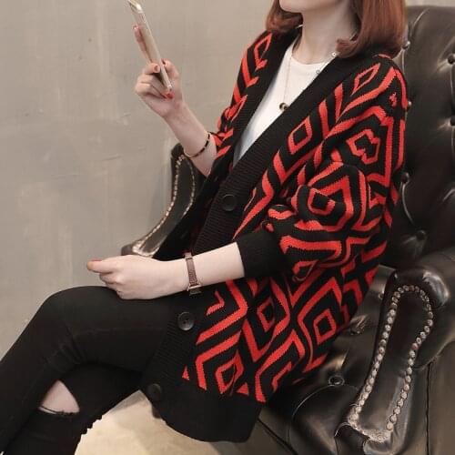 New Autumn Winter Fashion Female Wool sweaters Plus size Women Loose knitting Sweaters Womens Grid Sweaters Cardigan 40/100 kg