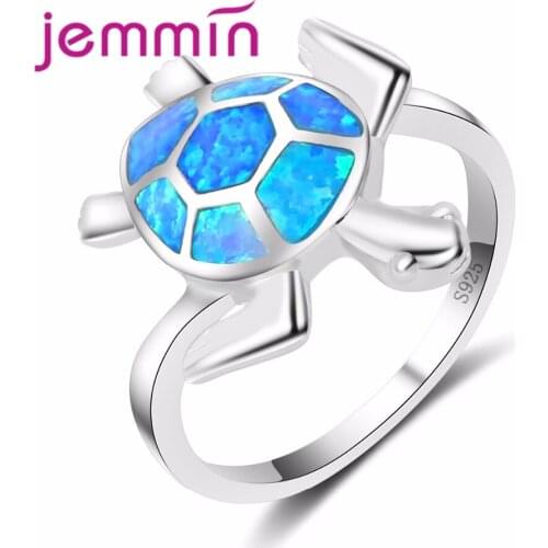 New Brand Lovely Tortoise Style Jewelry Ring Blue Fire Opal 925 Sterling Silver Rings for Women Gift