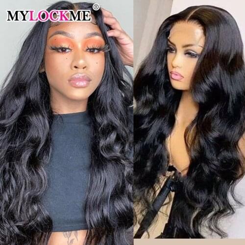 MYLOCKME 4x1 T Part Lace Wig Body Wave Human Hair Wig Brazilian Remy Hair Suitable for Women Natural Color Pre-Plucked Wig