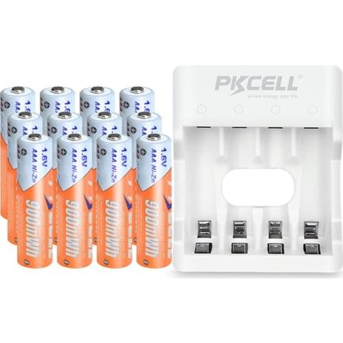 PKCELL 1PCS xPKCELL 8186 NI-ZN Battery Charger+12PCS 900mWh 1.6V NI-ZN AAA Rechargeable Batteries For Toys Remote Control Camera