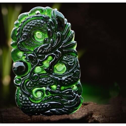 Natural Chinese Black Ink Jade Hand Carved Zodiac Dragon Pendant Fashion Boutique Jewelry Men and Women Necklace Popular Gift