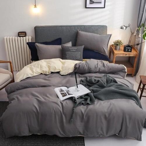 Simple Solid color bed linens fashion Bedding Sets Nordic style family Duvet Cover set Quilt cover Double sided Queen King size