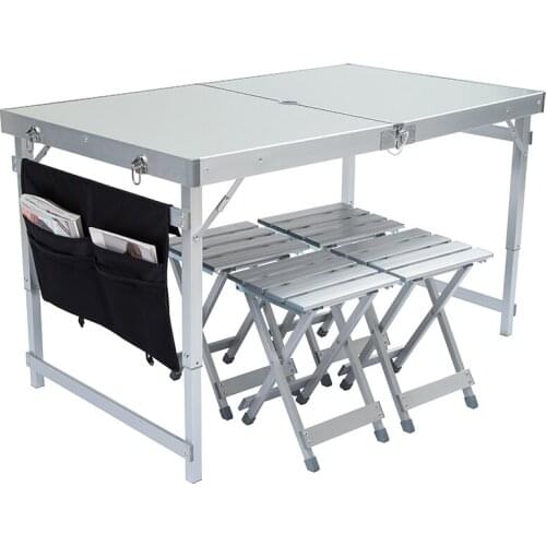 Aluminum Camping Table Foldable Stable Height adjustable with four stools bearing 150kg Outdoor Picnic Table and chair set
