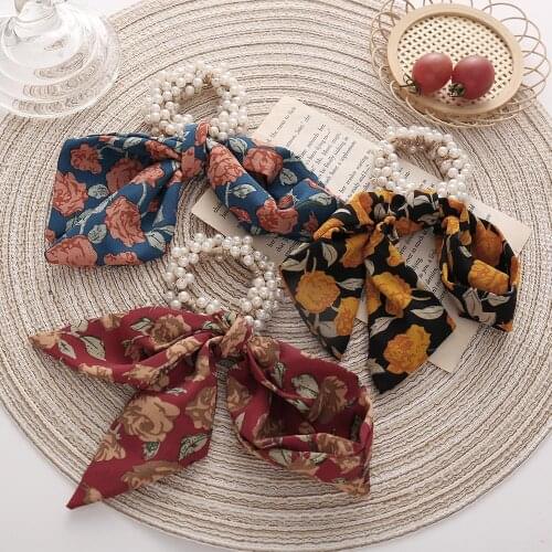 Simulated Pearl Elastic Hair Bands for Women Girls Hair Accessories Print Bowknot Stripe Fashion Scarf Hairbands Scrunchies