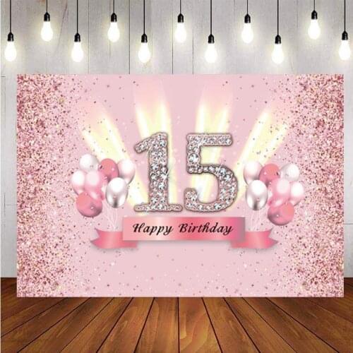 Pink Sweet 15th Photography Backdrop Balloon Rose Gold Glitter Girls Birthday Party Photo Background Banner Decoration Supplies