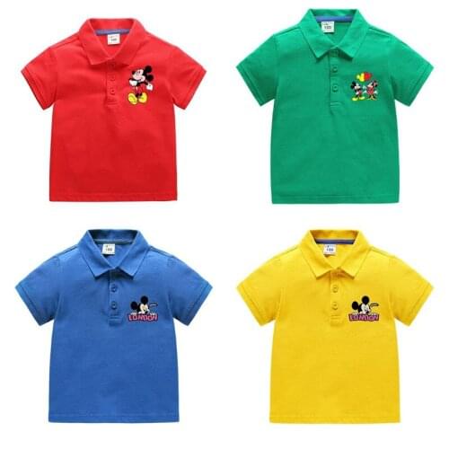 Disney Toddler Girls Short Sleeve Polo Shirts School Sport Tops Cartoon Minnie Mickey Mouse Printed Casual Boy Kids Outfits