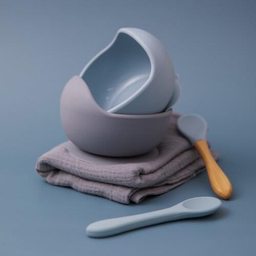 Silicone Baby Feeding Bowl Tableware Waterproof Spoon Non-Slip Baby Learning Dishes Suction Bowl Set BPA Free