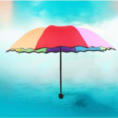 Tri-fold lotus leaf arched rainbow umbrella Apollo colorful umbrella Personality creative princess umbrella