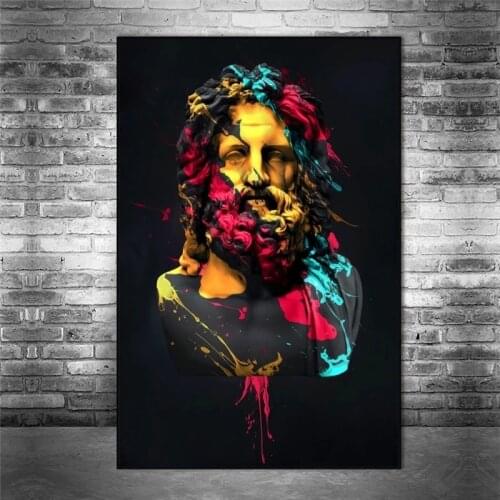 Sculpture of Zeus Oil Paintings on Canvas Greek Mythology Wall Art Posters and Prints Abstract Portrait Pictures Home Decoration