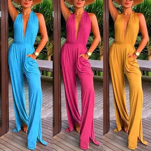 2021 summer womens jumpsuit fashion sexy polyester thin section wild loose jumpsuit beach trousers