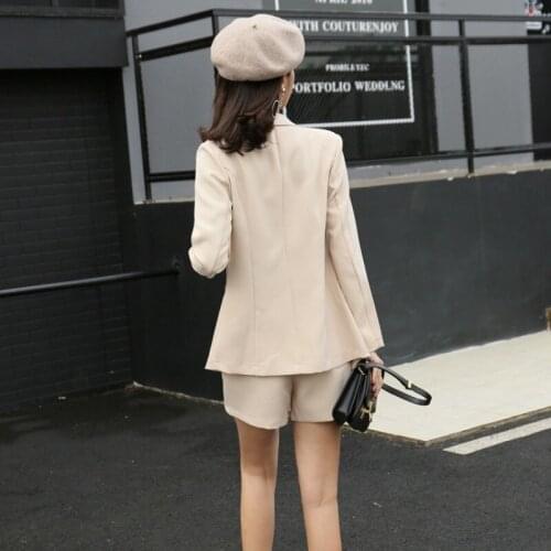 2020 Work Wear Jackets And Short Pants Suit Women Summer Autumn Long-sleeve Blazer Shorts Office Ladies Slim Fit Formal Suits