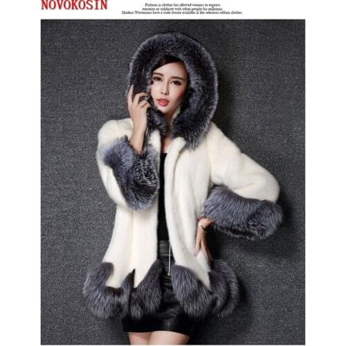 SC227 S-6XL Thick Long Faux Mink Fur Coat Winter Warm Open Stitch Slim Plush Coat 2018 Women Cardigan With Trim Hood Fur Hat