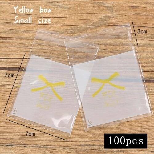 100pcs/lot Snack Food Packaging Bag Yellow Bow Simple Life On White Wedding Party Homemade Cookie Wrap Ziplock Biscuit Candy Bag