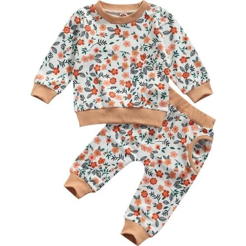 2021 0-24M Sweet Toddler Girl Clothings Floral Print Long Sleeve Sweatshirt+Pockets Harem Pants Baby Autumn 2pcs Outfits Set