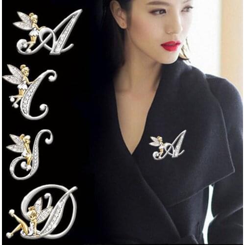 2020 New Lovely Crystal A-Z 26 Initial Letters Brooch For Women Lapel Pina Suit Shirt Collar Pins Brooches Jewelry Accessories