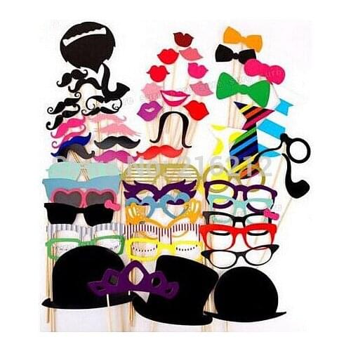 58pcs/set Funny Photo Booth Props Hat Mustache On A Stick Wedding Birthday Party Favor