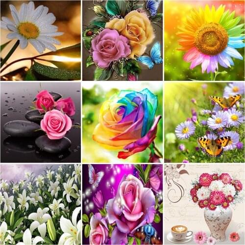 5D DIY Diamond Painting Cross stitch Flower Set Color Rose Full Diamond Embroidery Mosaic Picture of Rhinestones Home Decor Gift