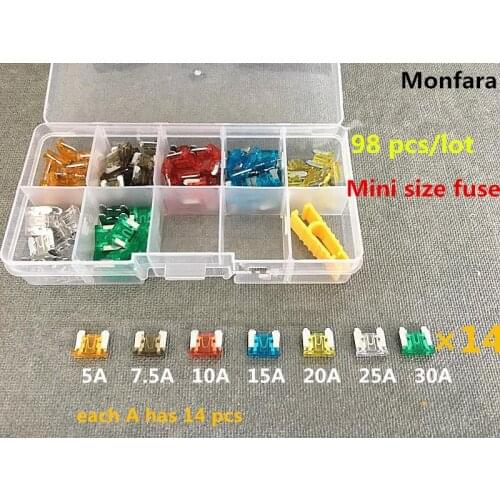Free shipping!Good quality 98 Pcs/lot Auto Car Truck ATC Fuse different AMP Mini size fuse