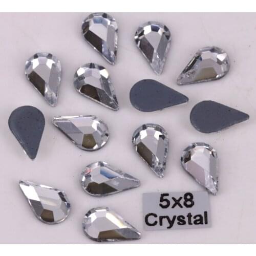 Free Shipping! High Quality 5x8mm Crystal Clear Drop Flat Back Hotfix Rhinestones / Iron On Flat Back Crystals