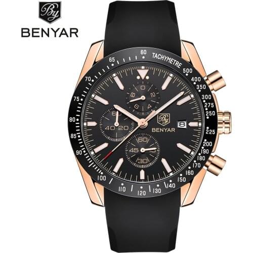 BENYAR New Mens Sports Chronograph Watch Top Brand Luxury Leather Strap Waterproof Casual Quartz Mens Watch Relogio Masculin
