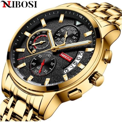 Relogio Masculino NIBOSI Fashion Chronograph Mens Watches Top Brand Luxury Full Steel Quartz Clock Waterproof Big Dial Watch Men