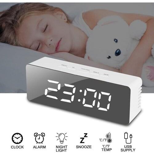 Digital Mirror Alarm Clock LED Electronic Table Desktop Clock Snooze Alarm Clock Temperature Time Display Home Decoration Clock