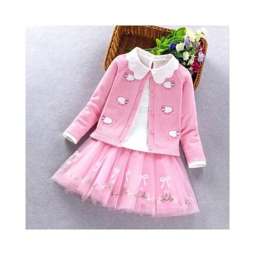 Childrens Clothing Girls Cotton Knit Suit 2020 Spring Autumn New Childrens Korean Style Peter Pan Collar T-shirt Sweater Sets
