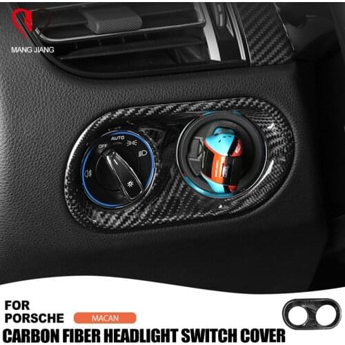 For Porsche Macan Genuine Carbon Fiber Car Headlight Switch Knob Panel Cover Frame Stickers Interior Trim Vehicle Accessories
