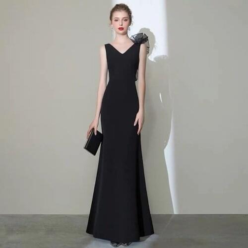 Elegant Long Black Evening Dress Female 2021 New French High-End Sexy Fishtail Atmospheric Formal Party Gowns Slim Robe De Soire