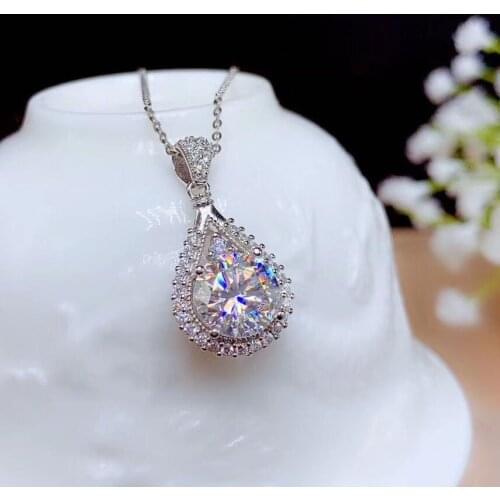 QTT Hot Sale Brilliant Choker Necklace Water Drop AAA Zircon Pendant Necklace Charms Chain 925 Sterling Silver Jewelry