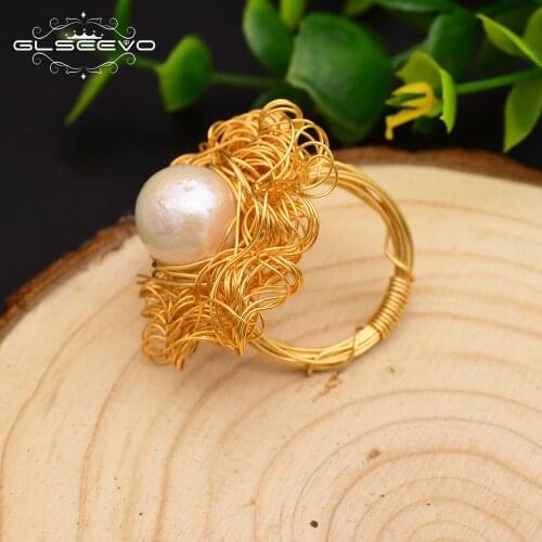 GLSEEVO Handmade Natural Baroque Fresh Water Pearl Rings For Women Wedding Party Custom Engagement Ring Fine Jewellery GR0228