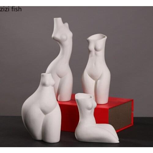 Creative White Abstract Human Body Ceramic Vase Art Model Naked Female Flower Vase Flower Arrangement Crafts Home Decoration New