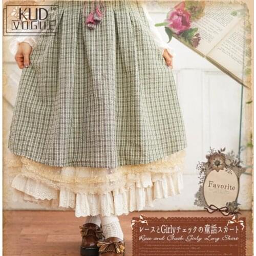 Lolita Double Lace Layer Plaid Skirt Mori Girl Harajuku Women Clothing Japanese Summer Sweet Vintage Female Kawaii Loose Skirt