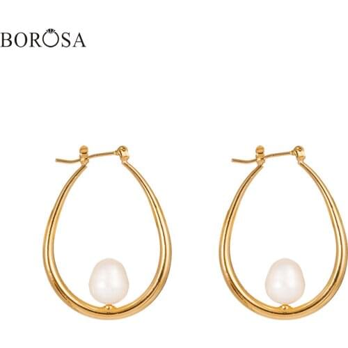 Minimalist Gold Geometric Natural Pearl Loop Earrings Women Baroque Pearl Hoop Earrings Ladies Wholesale Jewelry WX1666