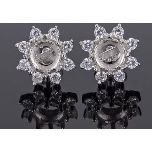 Fashion 925 Silver Stud Earrings Base for Jewelry DIY 5mm Strerling Silver Earrings Tray Semi Mount Stud Earrings