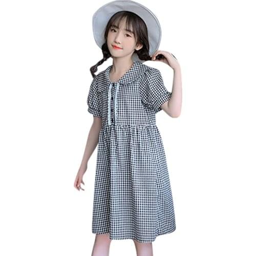 Kids Dresses For Girls Plaid Pattern Girls Dress Summer Children Party Dresses Casual Clothes Girl 6 8 10 12 14