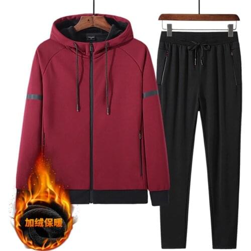 Autumn and winter thickening plus velvet sports suit men plus fertilizer XL warm tide two sets of 140 kg sweater Wei pants L-8xL
