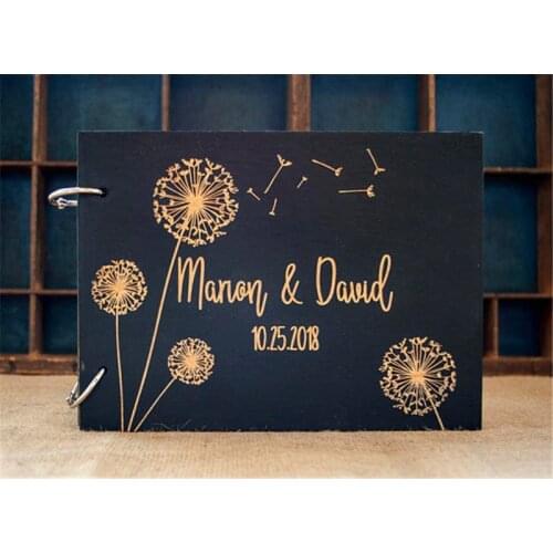 Custom Mr and Mrs Wedding Guest Book,Rustic Guestbook Dandelion Laser Engraved Wedding Gift,Personalized Album Alternatives